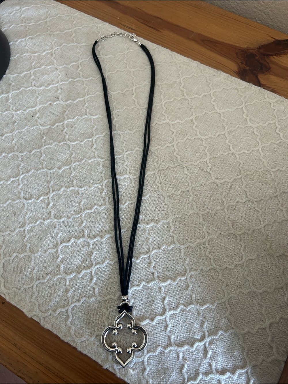 Brighton Toledo, Silver Tone Quatrefoil Pendant on Double-Strand Cord Necklace